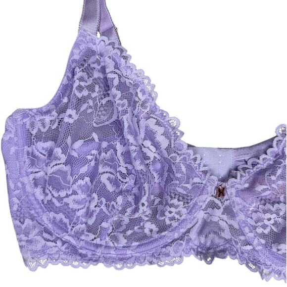 Savage X Fenty Purple Floral Unlined Lace Underwire Bra – Size 36DD - Picture 3 of 7